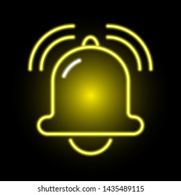 neon icon of a golden noisy ringing bell on background