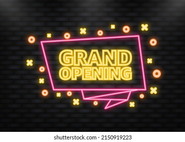Neon Icon. Grand opening purple banner in flat style on white background. Vector illustration.