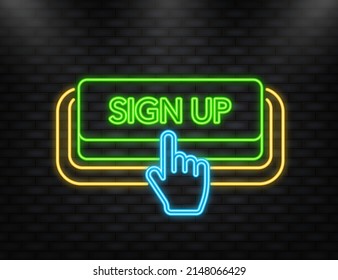 Neon Icon. Icon with green sign up neon button on white background for web marketing design. Flat deign.