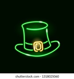 Neon icon of green St. Patricks hat isolated on black background. Vector 10 EPS illustration