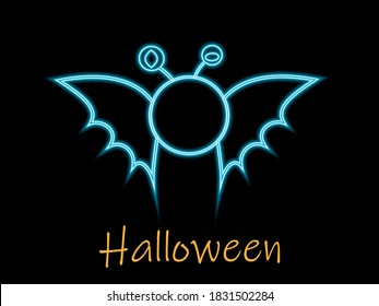 Neon icon for halloween on a dark background. Neon bat illustration for invitation, for website