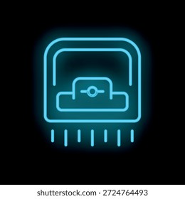 Ícone de néon do secador de mãos usando sensor infravermelho para ativação automática