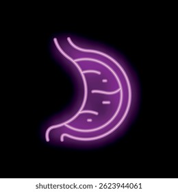 Neon icon of human stomach glowing in purple on black background, concept for healthcare, medicine, anatomy, internal organs