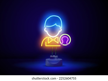 Neon icon .Illustration of a professional tennis player.