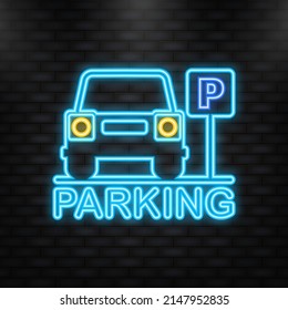 Neon Icon. Isolated Parking Sign - Blue roadsign with letter P isolated on white background