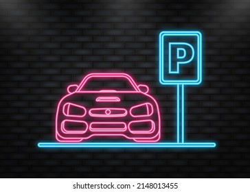 Neon Icon. Isolated Parking Sign - Blue roadsign with letter P isolated on white background.