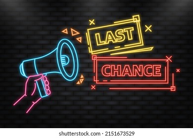 Neon Icon. Last chance megaphone yellow banner in flat style. Vector illustration