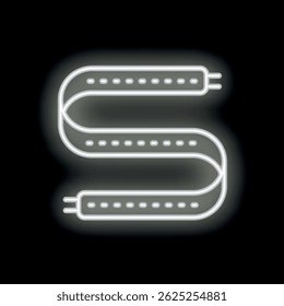 Neon icon of led strip light glowing on black background