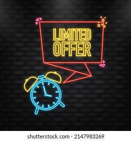 Neon Icon. Limited offer service badge. Limited time with stopwatch on white background. Vector illustration.