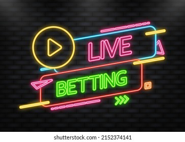 Neon Icon. Live betting neon banner in flat style. Soccer ball. Vector flat illustration.