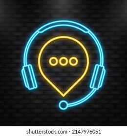 Icône néon. Chat en direct à plat. Centre d'appel d'assistance en ligne. Service à la clientèle. Commentaire du client. Bouton Live. Assistance client ligne