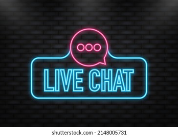 Neon Icon. Live chat in flat style. Online support call center. Customer service. Client comment. Live button.