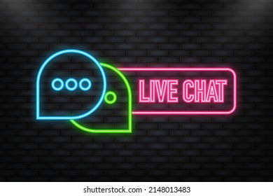 Neon Icon. Live chat in flat style. Online support call center. Customer service. Client comment. Live button. Client support online helpline