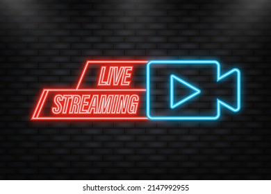 Neon Icon. Live Streaming Icon, Badge, Emblem for broadcasting or online tv stream. Vector in flat design style