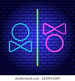 Neon icon man woman toilet on brick wall with backlight color vector image design for bar restaurant disco club karaoke	