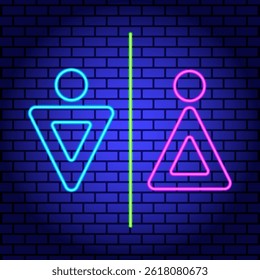 Neon icon man woman toilet on brick wall with backlight color vector objects for bar restaurant disco club karaoke