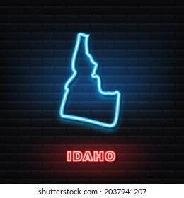 Neon icon map showing the state of Idaho from the united state of america. Vector illustration.