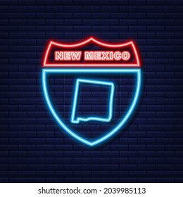 Neon icon map showing the state of New Mexico from the united state of america. Vector illustration.