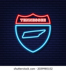 Neon icon map showing the state of Tennessee from the united state of American. Vector illustration.