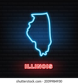 Neon icon map of the state of Illinois from the united state of america. Vector illustration.