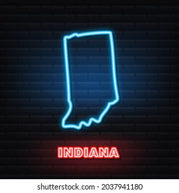 Neon icon map of the state of Indiana from the united state of america. Vector illustration.