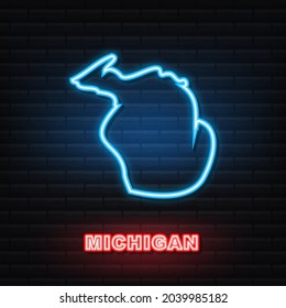 Neon icon map of the state of Michigan from the united state of america. Vector illustration.