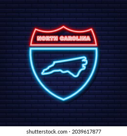 Neon icon map of the state of North Carolina from the united state of america. Vector illustration.