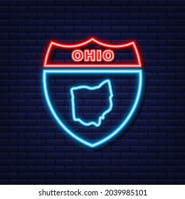 Neon icon map of the state of Ohio from the united state of america. Vector illustration.