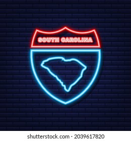 Neon icon map of the state of South Carolina from the united state of america. Vector illustration.