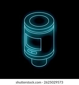 Neon icon of modern bioreactor with round window displaying information about process