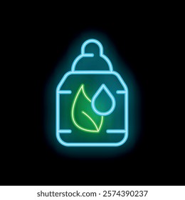 Neon icon of natural cosmetic product for skin or hair care, isolated vector illustration on black background