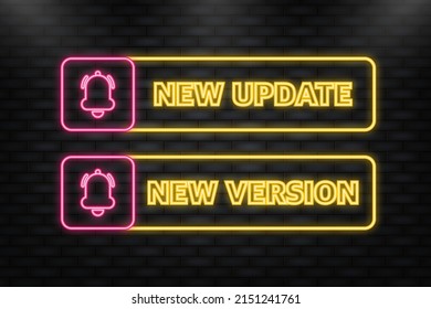 Neon Icon. New update red label on white background. Red banner. Bell message. Vector illustration