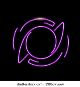 Neon icon on a black background. Imitating the shape of a galaxy. Suitable for printing on t-shirts, backgrounds, etc.