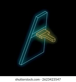Neon-pictogram van een verfborstel die verf op de muur toepast die op een zwarte achtergrond gloeit