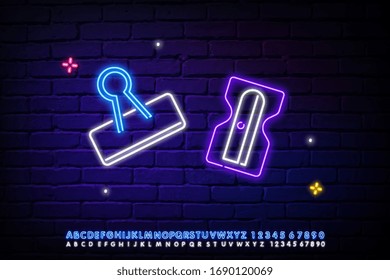icono de neón de un agresor de lápiz y clip de papel. Elementos del kit de construcción escolar. Icono simple para sitios web, diseño web, aplicaciones móviles, gráficos de información