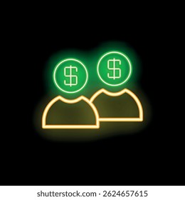 Neon icon of people thinking about money, wealth, and finances