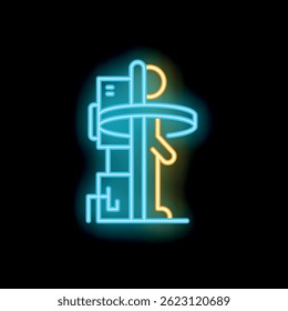 Neon icon of a person undergoing a full body scan, representing medical imaging and diagnosis