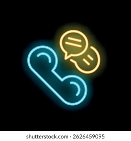 Neon icon of a phone handset with speech bubbles, symbolizing communication in the digital age