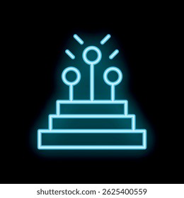 Neon icon of a podium with three spotlights shining on it, representing achievement, success, and recognition