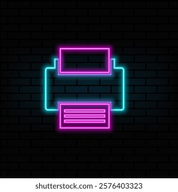 Neon icon of the printer. Elements of the technology set. Simple icon for websites, web design, mobile app, information graphics isolated on brick wall.