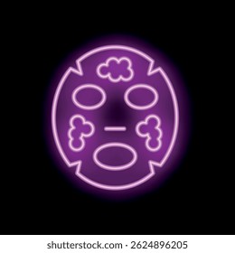 Neon icon of a purple cosmetic face mask glowing on a black background