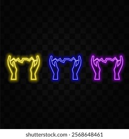 Neon icon of Purple and Violet Electric Energy Vector illustration of Purple and Violet Neon Electrical Sign consisting of neon outlines with backlight on the dark brick wall background.