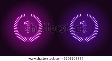Neon icon of Purple and Violet First Place. Vector illustration of First Position consisting of neon outlines, with backlight on the dark background