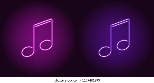 Neon icon of Purple and Violet Musical Note. Vector illustration of Neon Musical Note consisting of neon outlines, with backlight on the dark background