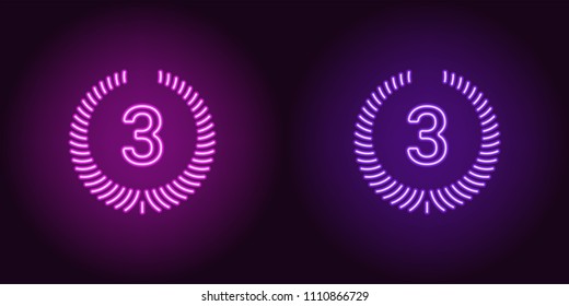 Neon icon of Purple and Violet Third Place. Vector illustration of Third Position consisting of neon outlines, with backlight on the dark background