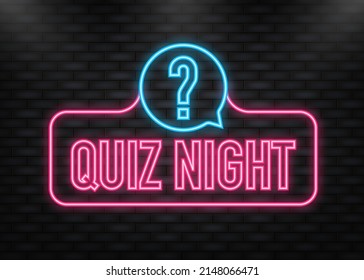 Neon Icon. Quiz night. Element template for design
