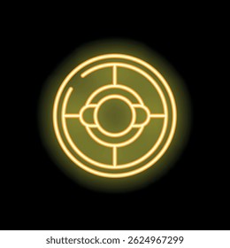 Neon icon of radar showing three objects approaching from the left side
