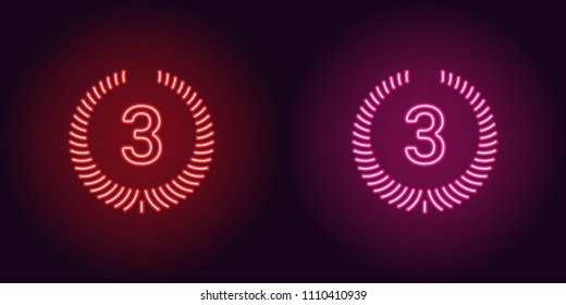 Neon icon of Red and Pink Third Place. Vector illustration of Third Position consisting of neon outlines, with backlight on the dark background