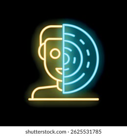 Neon icon representing the collaboration of human intelligence and artificial intelligence