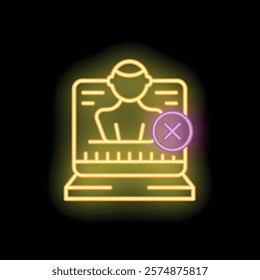 Neon icon representing the concept of deleting a user profile from a computer system